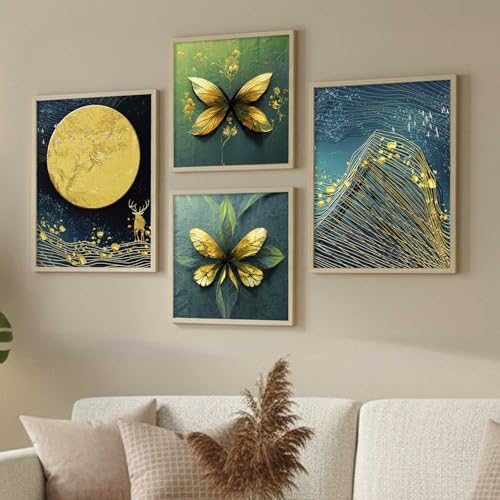 Image of kotart Aesthetic Modern Wall Decor Paintings with Frame for Home Decoration - Painting for Living Room Bedroom - Painting for Wall Decoration Set of 4 (Art 7, Big (13x17 or 13x13 inch))