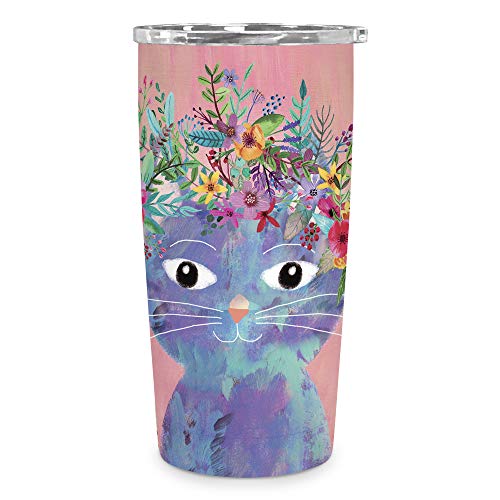 Insulated Stainless-Steel Tumbler by Studio Oh! -Mia Charro Fancy Flower Cat-17-Ounce-BPA-Free-Double-Walled with Special Vacuum Seal Keeps Liquids Cold up to 24 Hours - Fits Standard Size Cup Holders