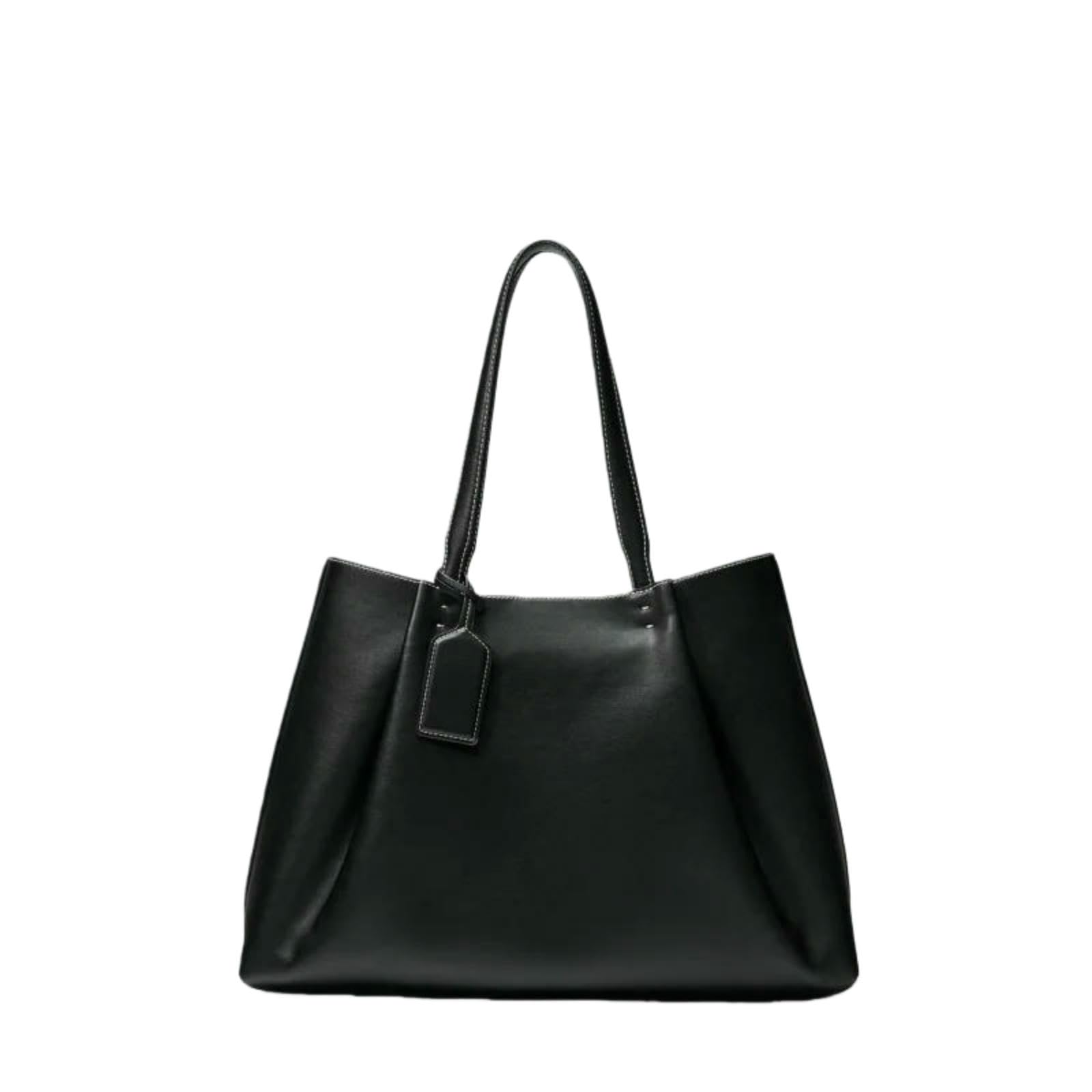 Veslyn Women's Black Tote Bag ；Makeup Fashion Minimalist Shoulder Handbag – ’S Elegant With Contrast Stitching, Spacious Purse For Work & Daily Life