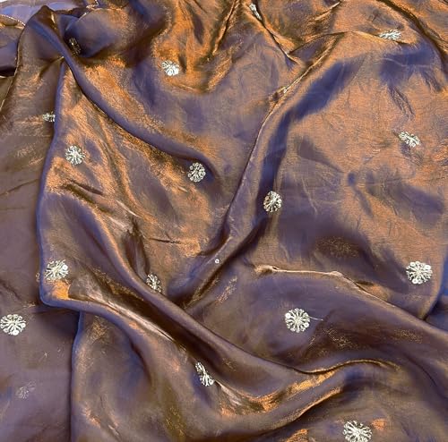 Image of Women's Pure Fandy Satin Sequin Embroidered work Saree with Dupion Unstitched Blouse Piece