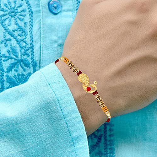Image of Okos Rakshabandhan Gifts Combo Pack Of 2 Matte Gold Peacock Alloy Rakhi (Bracelet) With Multicolor Crystal Elements- Rakhi For Brother, Bhaiya, Bhai CO1000337C