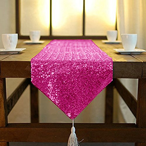 ShinyBeauty Sequin Table Runner Hot Pink 12x72 Inch Sparkly Metallic Runners Fuchsia Glitter Sequence Fabric Table Linen for Birthday Party Wedding Engagement Decorations