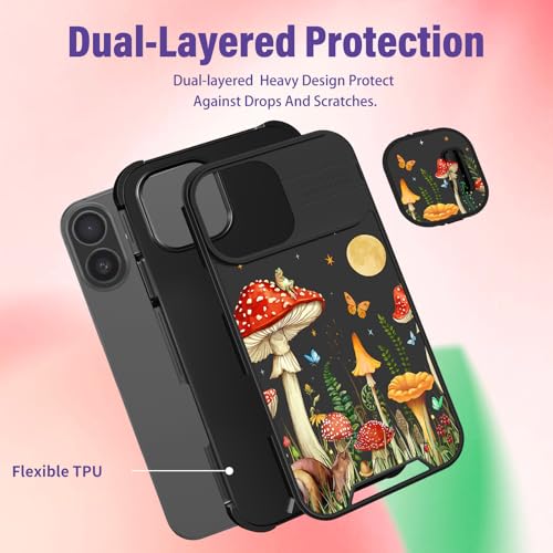 Image of Funermei for iPhone 16 Plus Case - Women Girls Cute Phone Cover Girly Pretty Aesthetic Mushroom Unique Design with Camera Cover Funda for Apple for iPhone 16 Plus