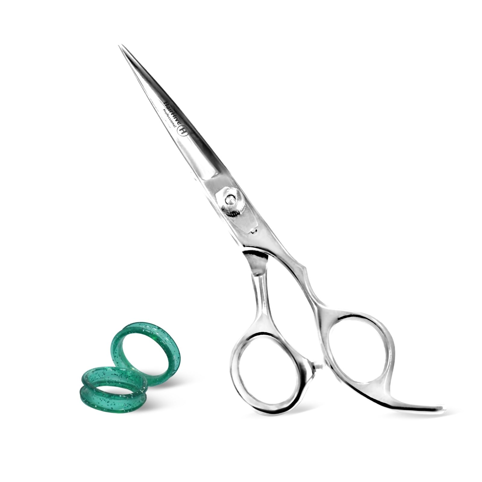 HairHive Professional 6.5-Inch Stainless Steel Hair Cutting Scissors with Razor-Sharp Blades – Ideal for Salon, Barber, and Home Use – Perfect for Men, Women and Kids – Includes 4 finger rings