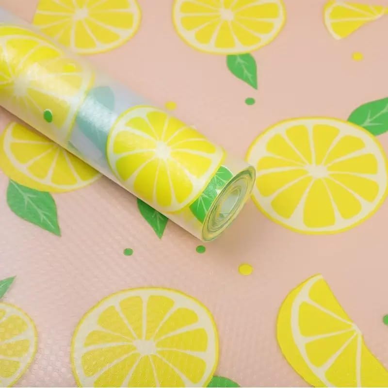 Image of EVA Fridge Shelf Liner Roll, Washable Drawer Mat Sheet, Cut-to-Size Cabinet & Refrigerator Shelf Protector, Food Contact Suitable Multipurpose Kitchen Table Liner Roll, 3 Meter (Lemon Lemon)