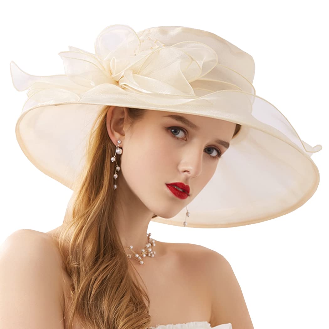 ZESLIV Sombrero de organza para mujer, para bodas, para bodas, para el sol, flores, verano, playa, paja