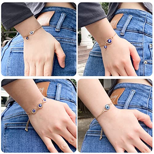 4 Pack Evil Eye Bracelets Pack for Women 14K Gold Plated Blue Evil Eye String Protection Bracelet Aesthetic Jewelry2