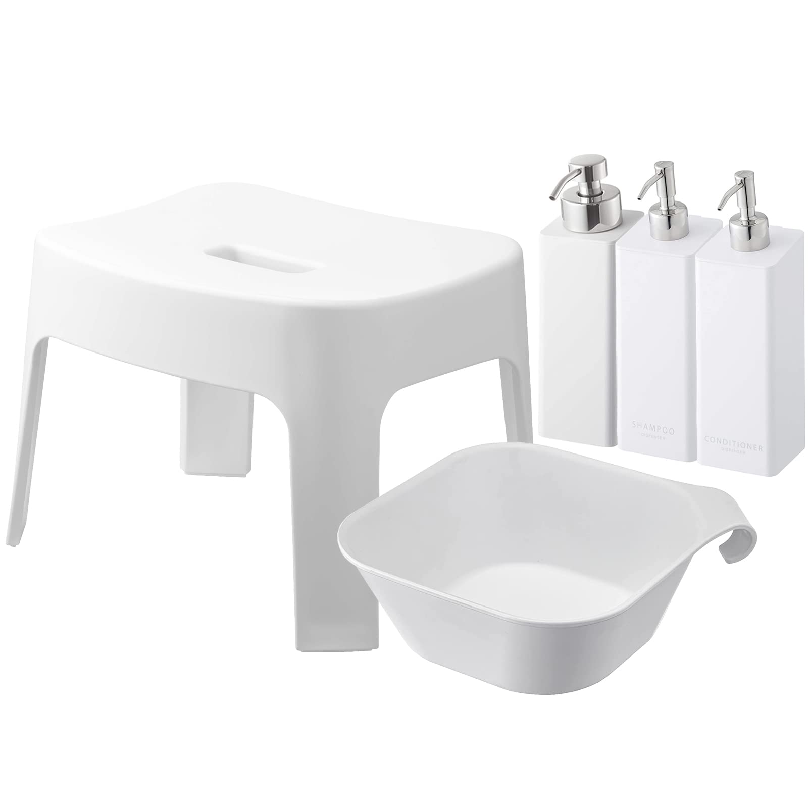 ★¥13,800- ★【5点セット】風呂イス＋湯おけ＋ディスペンサーボトル 3本 Amazon｜山崎実業(Yamazaki) マグネット風呂イス 座面高25cm +