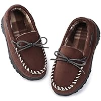 NCCB Boys & Girls Moccasin Memory Foam Winter Nonslip Indoor/Outdoor Slippers Brown 12