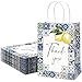 AnyDesign 12 Pack Lemon Thank You Gift Bags Blue Tiles Paper Bag with Handle Candy Goodie Treat Bags for Celebration Wedding Birthday Baby Shower Party Favor Supplies, 5.9 x 8.3 x 3.1 Inch