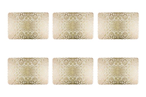 DII, Vinyl Placemats, Stain Resistant, Vintage Style, 13x17.75", Set of 6, Gold