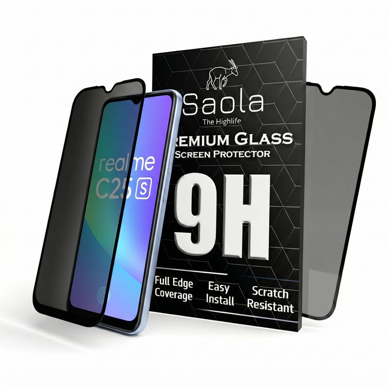 Image of Saola Ultra Privacy Tempered Glass For Realme C25s (PACK OF 1) with Free Installation Kit. (In-Screen FingerPrint Lock will not work with the Privacy Guard because of it's Spy Coating) - 6.5 inch
