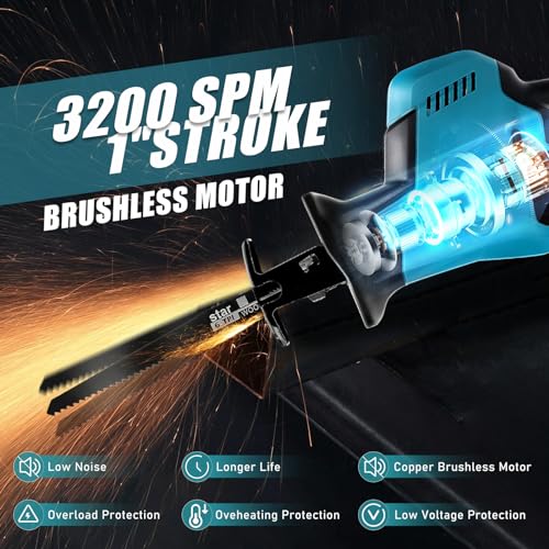 Cordless Reciprocating Saw for Makita 18V LXT Battery, 0-3100 SPM, Stroke Length 22mm, Brushless Reciprocating Saw with 4 Saw Blades, for Cutting Wood, Plastic, Metal (Tool Only, No Battery) 2 Cordless Reciprocating Saw for Makita 18V LXT Battery, 0-3100 SPM, Stroke Length 22mm, Brushless Reciprocating Saw with 4 Saw Blades, for Cutting Wood, Plastic, Metal (Tool Only, No Battery) - Image 2