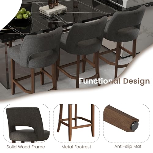 Image of VKNOW Bar Stools Set of 4, 26 inch Upholstered Counter Height Bar Stools, Modern Counter Stools with Wood Legs for Kitchen Island Dining Room Bar, Charcoal
