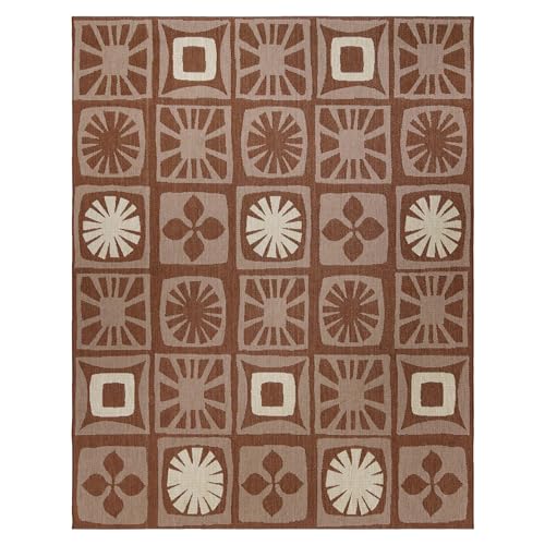 Gertmenian Indoor/Outdoor Kona Coast by Reyn Spooner Rug - 9x13 Extra Large, Stain & UV Resistant, Ideal for Deck, Patio, Poolside Rooms - Hawaii Abstract Tile, Red, 46666