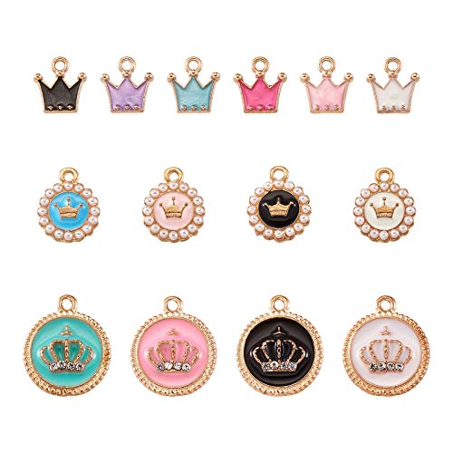 Cheriswelry 68pcs Alloy Enamel Flat Round Crown Pendants Resin Rhinestone King Crown Dangle Charms Golden Plated for DIY Jewellery Bracelet Making - Image 2