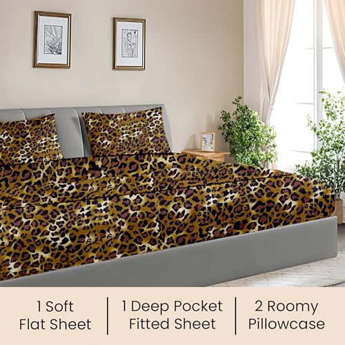 Image of SGI 80 inchx98 inch 4 Pc Texas King Sheet Set 600 TC 18 inch Deep, Leopard Print
