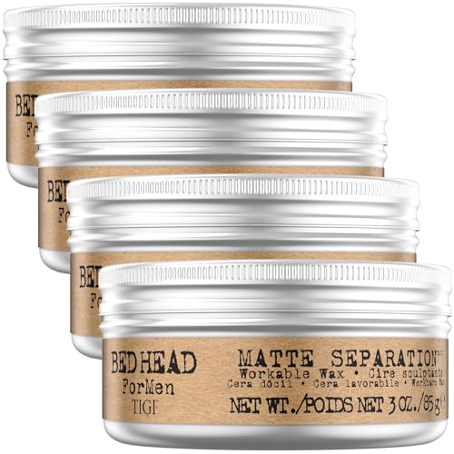 TIGI Bed Head Hair Wax for Men Matte Separation 4-Pack Workable Strong Hold Anti-Humidity Travel-Friendly Hair Products for Men 3 Oz Ea