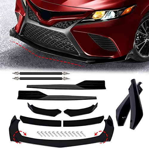 Tomicob 10Pcs Universal Front Bumper Lip Chin Spoiler Diffuser Body Kits, Glossy Black 4Pcs Sharp Corner Front Lips + 2Pcs 29" Side Skirts + 2Pcs Rear Lips + 2Pcs 8-11" Splitter Rods Fit For Most Cars #TOP2