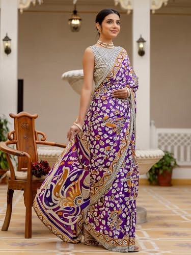 Image of SIRIL Women's Printed Ready to Wear Mul Cotton Saree With Unstitched Blouse Piece