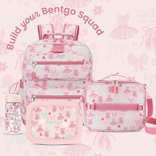 Image of Bentgo Kids Print Backpack - Lightweight 14 inch Backpack for School, Travel & Daycare, Ideal for Ages 4+, Durable & Water-Resistant, Roomy Interior, & Loop for Lunch Bag (NEW Ballet & Bows)