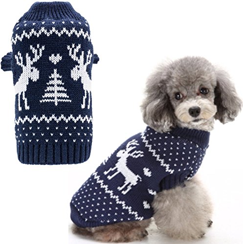 Small Dog Puppy Sweaters Cute Reindeer Clothes Navy Blue