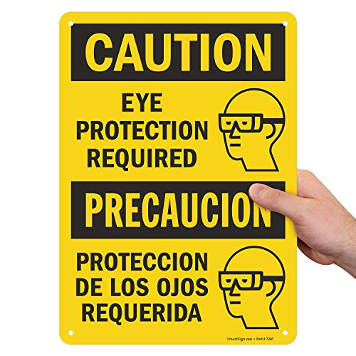 Smartsign U9-1535-NA_10X14 Caution - Eye Protection Required" Bilingual Sign cover