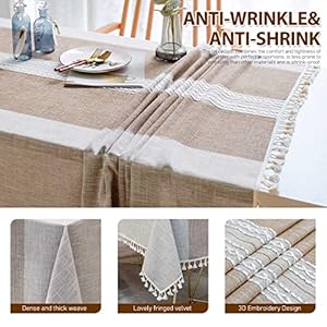 BESBESME Table Cloth Rustic Linen Boho Style,Kitchen Dining Room Double Striped Farmhouse Tablecloths for Rectangle Tables, Washable Wrinkle Resistant Table Cover(Oblong,55''x86'',6-8 Seats, Khaki) BESBESME Table Cloth Rustic Linen Boho StyleKitchen Dining Room Double Striped Farmhouse Tablecloths for Rectangle Tables Washable Wrinkle Resistant Table CoverOblong55x866 8 Seats Khaki