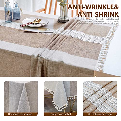 BESBESME-Table-Cloth-Rustic-Linen-Boho-StyleKitchen-Dining-Room-Double-Striped-Farmhouse-Tablecloths-for-Rectangle-Tables-Washable-Wrinkle-Resistant-Table-CoverOblong55x866-8-Seats-Khaki BESBESME Table Cloth Rustic Linen Boho StyleKitchen Dining Room Double Striped Farmhouse Tablecloths for Rectangle Tables Washable Wrinkle Resistant Table CoverOblong55x866 8 Seats Khaki