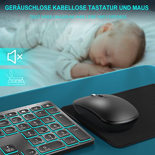 Vbrisi Kabelloses Tastatur Maus Set, Ultraslim 2.4GHz Tastatur Maus Set Kabellos, Wiederaufladbare Kabellose Tastatur und Maus mit Deutsches QWERTZ-Layout Kompatibel mit PC/Laptop/Tablet – Bild 6