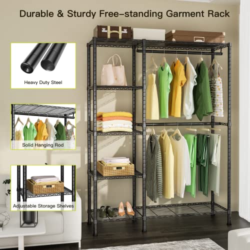 Ulif Closet Garment Rack, 5 Tiers Heavy Duty Clothes Storage Organizer For Bedroom, Free-Standing And Height Adjustable Closet Organizer And Storage With 2 Hanger Rods, 44.8”L X 14.5”D X 79.3”H, Black #TOP3