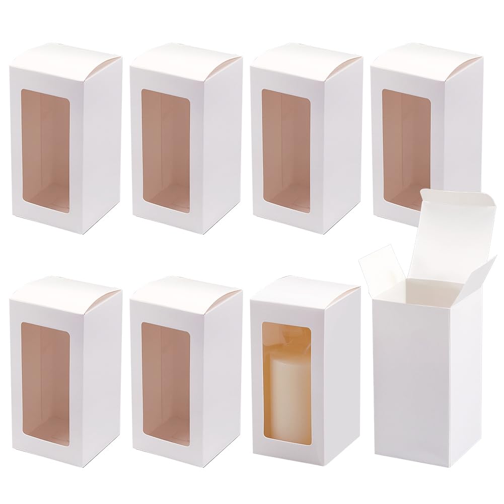 BENECREAT 30 Scatole Regalo A Forma Di Casa Con Finestra Trasparente, 6,5x6,5x14 Cm, Per Caramelle, Biscotti E Piccoli Regali, Bianche
