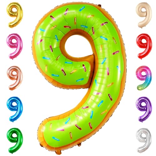 Image of KatchOn Number 9 Donut Balloon 40 Inch | Foil 9 Birthday Balloon for 9th Birthday Decorations, 9th Anniversary Decoration, Donut Birthday Party Decorations