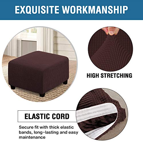 Image of H.VERSAILTEX Square Ottoman Covers Ottoman Slipcovers Folding Storage Stool Furniture Protector Form Fit with Elastic Bottom, Stretch High Spandex Small Checks Jacquard Fabric(Large,Chocolate)