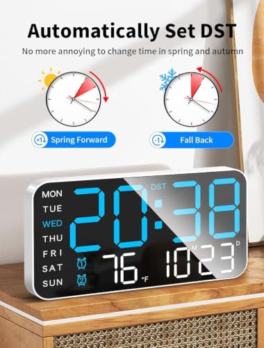 Image of Digital Alarm Clock Wall /Table -9 inch Inch Large LED Display with Date & Week, Remote Control, Big Wall Clock for Bedroom, Living Room, Office (Rectangular Blue White forns)