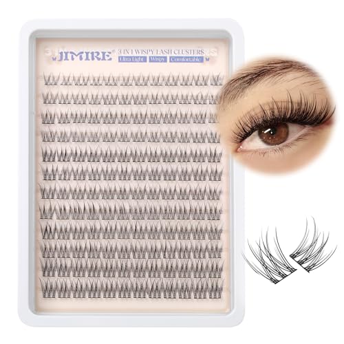 JIMIRE Natural Cluster Lashes Wispy Individual Eyelashes 9-14MM Short Lash Clusters 144Pcs Fluffy Lashes Individual Cluster Natural Look