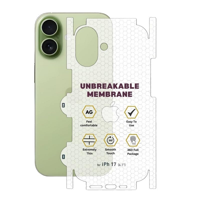 Image of NISHTECH Matte Finish Full Body Cover Back Protector Compatible with iPhone 17 | Unbreakable Membrane Scratch Guard Full Fit Protective, Case Friendly, (Back & Side) (Pack of 1)