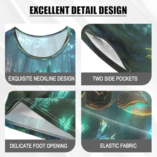 ALAZA Glowing Turtle Ocean Sea Pajamas Set Short Sleeve Cotton Sleepwear Summer Pjs 2 Piece 5-14Y4