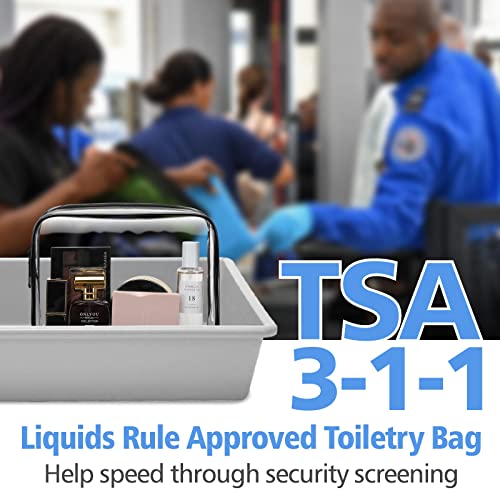 Image of Clear Toiletry Bag, Packism 3 Pack TSA Approved Toiletry Bag Quart Size Bag, Travel Makeup Cosmetic Bag for Women Men, Carry on Airport Airline Compliant Bag, Black Active & Black Active, 2 Pack, 1 Medium, 1 Large