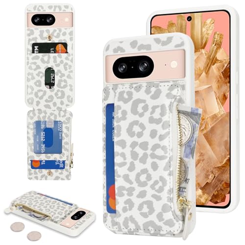 Image of Cavor for Google Pixel 8 Case Wallet with Card Holder, Leopard White