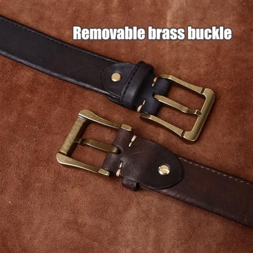 Full Grain Leather Belts for Men, Mens Belts for Jeans, Classic Casual Belt Heavy Duty Work Belt Men,A Khaki,115CM/45.3''4