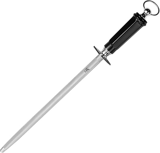 MITSUMOTO SAKARI 12 inch Japanese Diamond Honing Steel, Professional High Carbon Round Knife Sharpener Rod, Kitchen Knife Sharpeners for Chef Knives, Honing Knife Blades, Pruning Shears