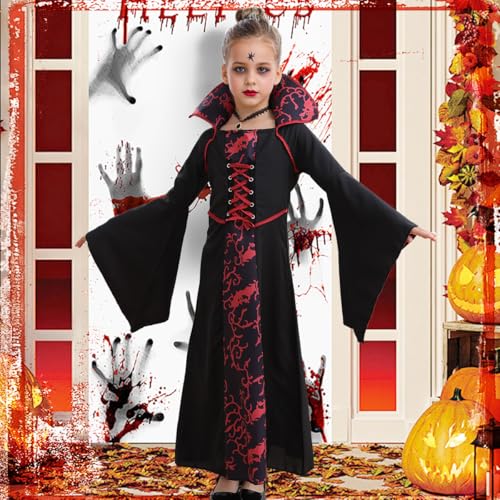 Vampire Costume for Girls Kid Halloween Carnival Fancy Black Dress for Cosplay2