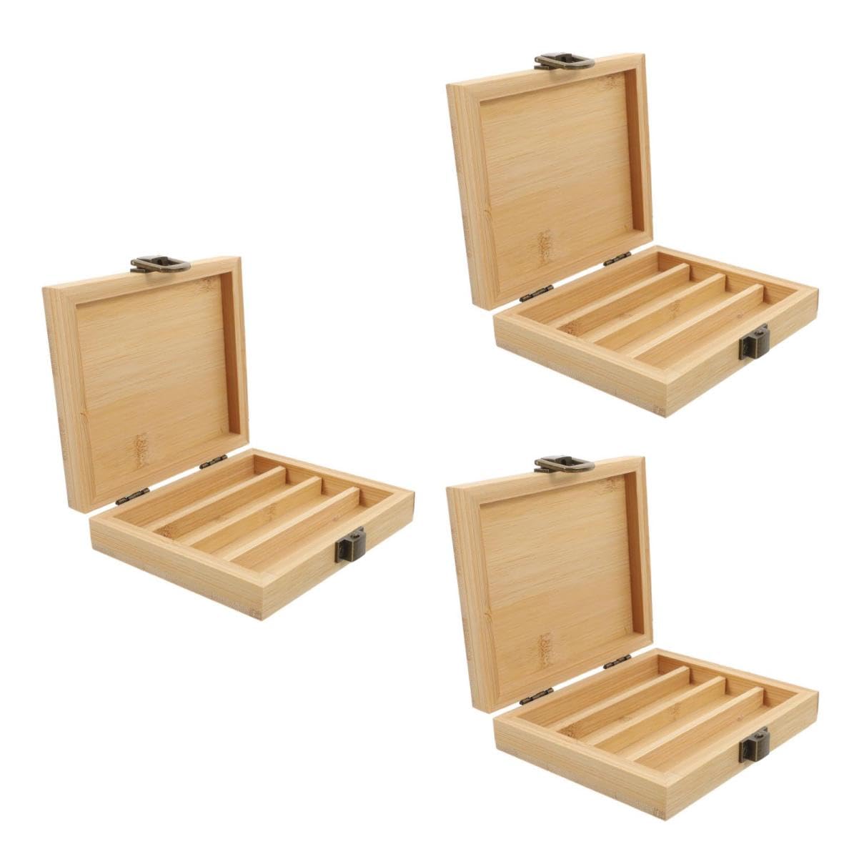 VILLCASE 3 Piezas Caja de Pintura de Acuarela Caja de Pintura de Madera Estuche de Almacenamiento de Acuarelas Paleta de Acuarela Bandeja para Mezclar Pintura de Acuarela Bambú Brown