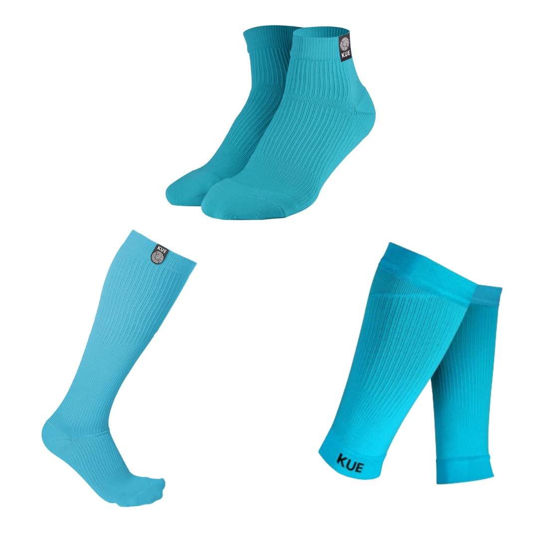 KUE Football Athletic Essential Kit | Sports Kits for Boys and Girls | Kit Set for Men | Ankle Socks, Calf Sleeves, Knee Compression Sock | Turquoise | S/M-image-29