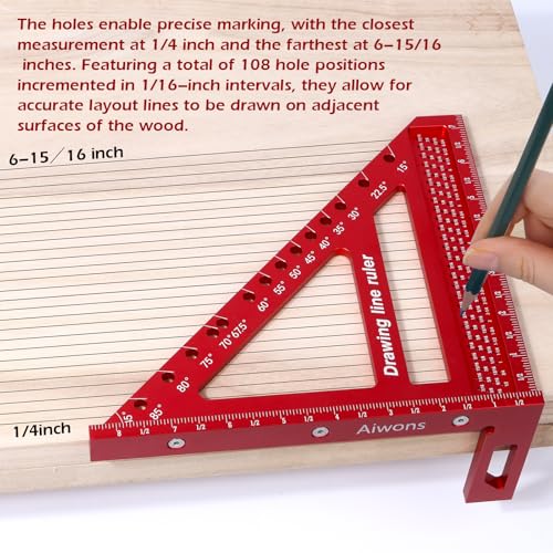 8.5 inch 3D Multi-Angle Measuring Ruler-Large Precision Woodworking | 3D Square Protractor 15-90 Degree and Miter Triangle-Aluminum Alloy Drawing Line Ruler for Engineer Carpenter Red