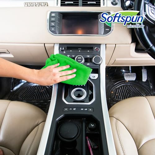 Image of SOFTSPUN Microfiber Cloth - 3 pcs - 40x40 cms - 340 GSM Green - Thick Lint & Streak-Free Multipurpose Cloths - Automotive Microfibre Towels for Car Bike Cleaning Polishing Washing & Detailing