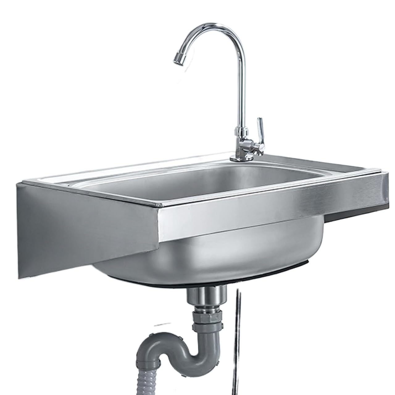 ZQFHSX Stainless Steel Kitchen Sink Free Standing， Wall Mounted Wash Station Basins Commercial with Faucet(42x37cm)