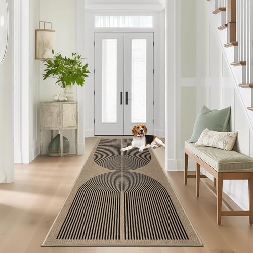 Capslpad Teppich Läufer Flur 80x200cm Jute Aussehen KüchenTeppich Natürlich Waschbar Teppich Schwarz rutschfest Küchenläufer Korridor läufer Flur Küche,Schlafzimmer, Balkon