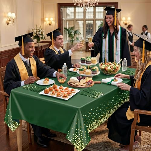 Image of KatchOn Graduation Decorations 2026, Green and Gold Graduation Tablecloth - XtraLarge 108x54 Inch, Pack of 3 | Congrats Grad Tablecloth | Graduation Table Decorations Class of 2026